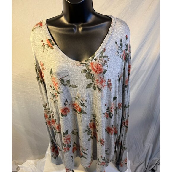 Justify Womens Plus Gray Floral Tunic Long Sleeve Boho 3X 24/26 Flowy - Picture 1 of 2